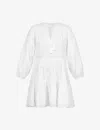 Seafolly Embroidered Puff-sleeves Cotton Mini Dress In White