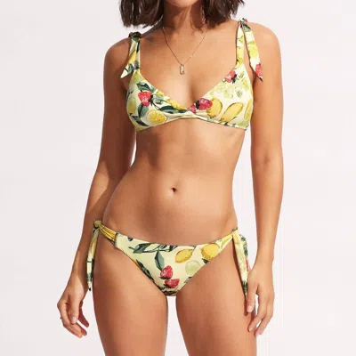 Seafolly Wrap Bralette & Tie Side Bikini Set In Lemon Print In Yellow