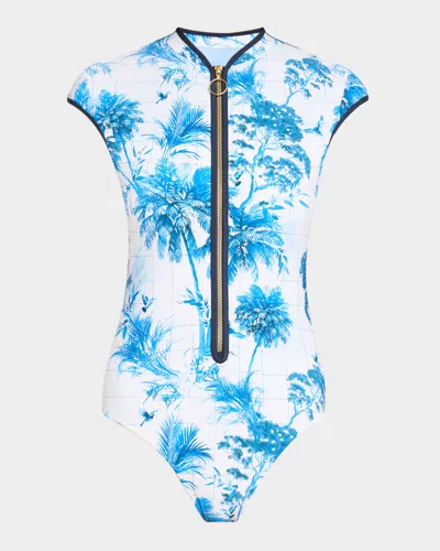 Seafolly Zip-front Rashguard One-piece Swimsuit In White