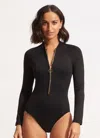 Seafolly Collective Surfsuit Womens Black Zip Front Swimsuits One Piece Nwo84 In Black