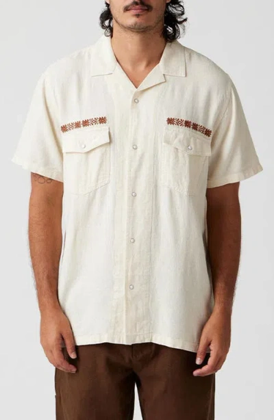 Seager Co. Seager Co Whippersnapper Embroidered Short Sleeve Linen Blend Snap-up Shirt In White