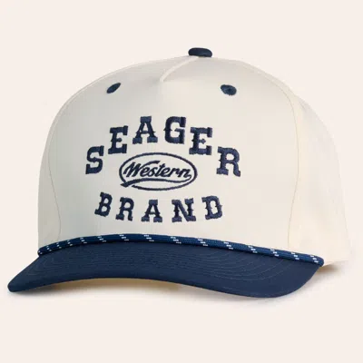 Seager Saloon Cream & Navy Embroidered Curved Bill Rope Cap In Multi