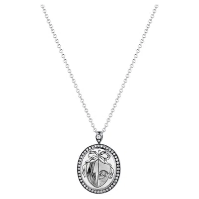 Pre-owned Seal & Scribe 18k White Gold, Diamonds And Antique Cast Intaglio Seal Mama Bear Necklace