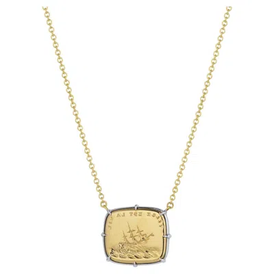 Pre-owned Seal & Scribe 18k Yellow & White Gold Cast Intaglio Seal 'such Is Life' Necklace