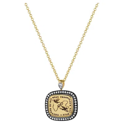 Pre-owned Seal & Scribe 18k Yellow Gold, Diamonds And Antique Cast Intaglio Seal 'love' Pendant Necklace
