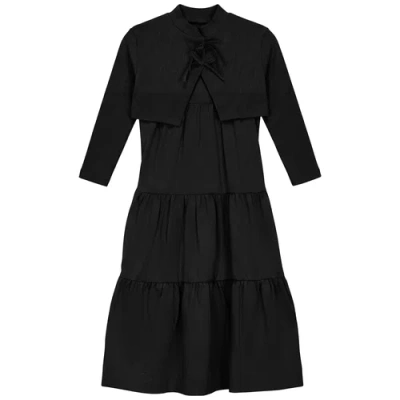 Seal Kids'  Jumper Scallop Neck Cardigan & Tiered Dress Set In Black