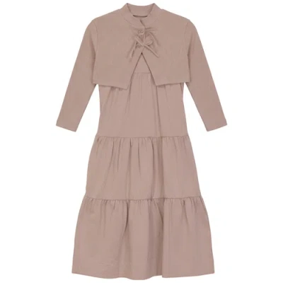 Seal Kids'  Jumper Scallop Neck Cardigan & Tiered Dress Set In Pink
