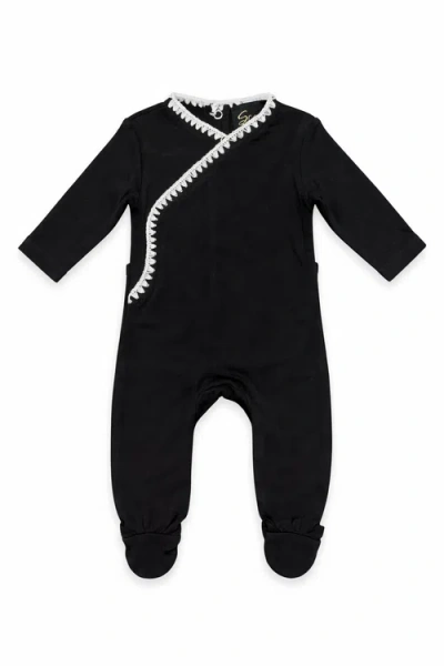 Seal Kids'  Rick Rack Wrap Front Long Sleeve Romper In Black