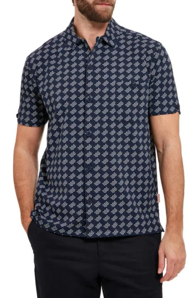 Sealskinz Walsoken Squiggle Print Short Sleeve Button-up Shirt In Navy