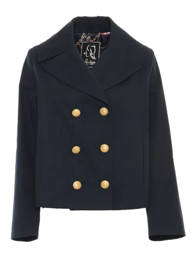 SEALUP AGLAIA SHORT PEACOAT, COTTON, SEALUP CHAIN PRINTED LINING, MARTINGALE ON THE BACK, BRASS BUTTONS