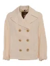 Sealup Double-breasted Peacoat With Logo Buttons And Red Piping In Neutral