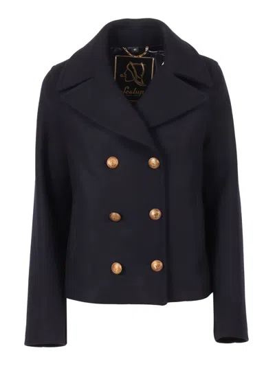 SEALUP AGLAIA WOOL BLEND PEACOAT, SHORT, BRASS BUTTON WITH LOGO