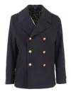 Sealup Elegant Misto Cashmere Peacoat With Hand-embroidered Anchor Detail In Blue