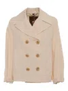 Sealup Double-breasted Peacoat With Logo Buttons And Red Piping In Neutral