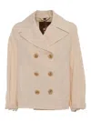 Sealup Double-breasted Peacoat With Logo Buttons And Red Piping In Neutral