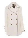 Sealup Double-breasted Tailored Peacoat With Navy Piping In Neutral