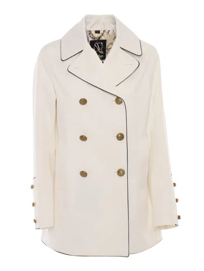 Sealup Dahlia Peacoat, Inner Navy Blue Piping, Branded Brass Button