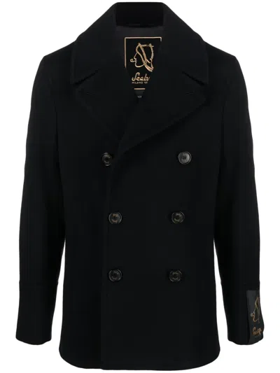 Sealup Double-breast Wool-blend Jacket In Black