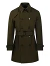 Sealup Double-breasted Belted Coat In Green