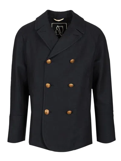 Sealup Double-breasted Coat Jackets Blue In Black