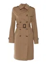 Sealup Double-breasted Midi Trench Coat, Water Repellent Cotton Blend,  Chain Lining, Genuine Leather In Brown