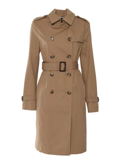 SEALUP DOUBLE-BREASTED MIDI TRENCH COAT, WATER REPELLENT COTTON BLEND, SEALUP CHAIN LINING, GENUINE LEATHER