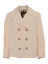 Sealup Double-breasted Peacoat With Logo Buttons And Red Piping In Neutral