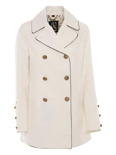 Sealup Double-breasted Tailored Peacoat With Navy Piping In Gray