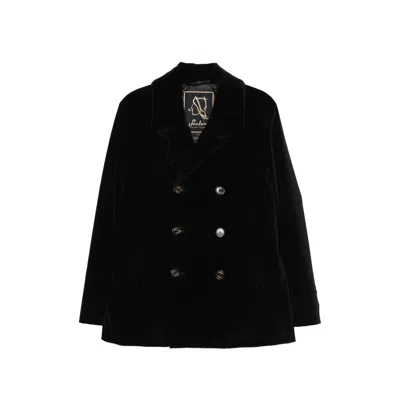Sealup Double-breasted Velvet Blazer In Black