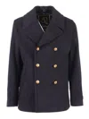 Sealup Elegant Misto Cashmere Peacoat With Hand-embroidered Anchor Detail In Blue