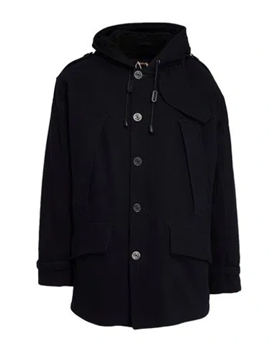 Sealup Man Coat Midnight Blue Size 40 Cotton, Wool, Polyamide In Black