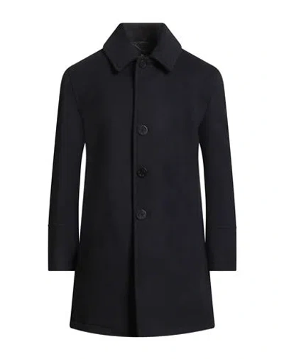 Sealup Man Coat Midnight Blue Size 48 Wool, Cashmere In Black