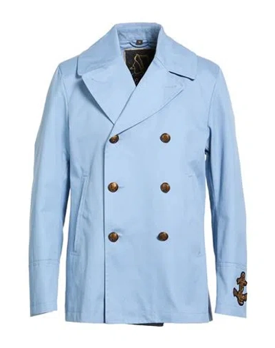 Sealup Man Overcoat & Trench Coat Light Blue Size 40 Cotton