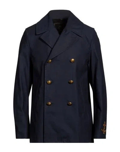 Sealup Man Overcoat & Trench Coat Navy Size 40 Linen, Cotton In Blue