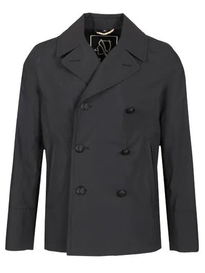 Sealup Short Double-breasted Coat Coats Blue In Black