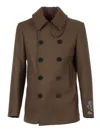 Sealup Structured Wool-polyamide Blend Peacoat With Anchor Buttons In Green