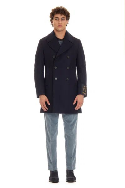 Sealup Three-quarter Length Water-resistant Wool Jacket With Double Fastening In Blue