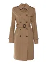 Sealup Double-breasted Midi Trench Coat, Water Repellent Cotton Blend,  Chain Lining, Genuine Leather In Brown