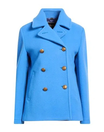 Sealup Woman Coat Azure Size 4 Wool, Polyamide In Blue
