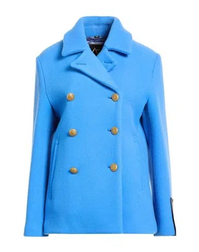 Sealup Woman Coat Azure Size 8 Wool, Polyamide In Blue