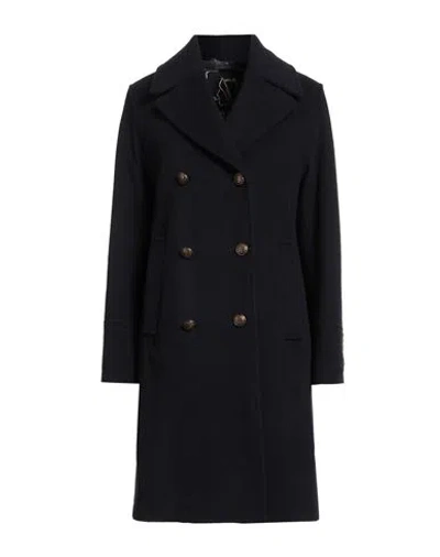 Sealup Woman Coat Midnight Blue Size 10 Wool, Cashmere In Black