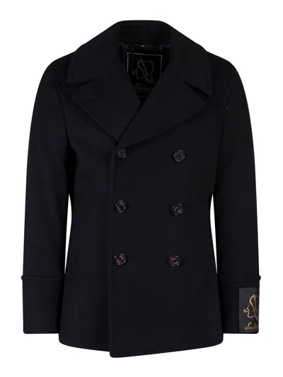 Sealup Wool And Cashmere Coat With Logo Label In Negro