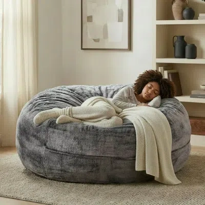 Sealy Foam-filled Large Oversized Adult Bean Bag Chair With Removable Cover In Taupe Faux Fur