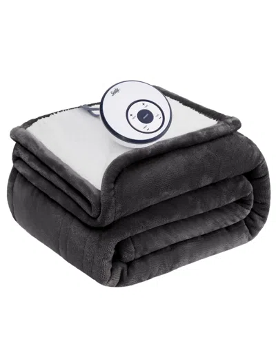 Sealy Heated Flannel And Sherpa Blanket, Full In Charcoal