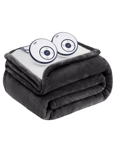 Sealy Heated Flannel And Sherpa Blanket, King In Charcoal