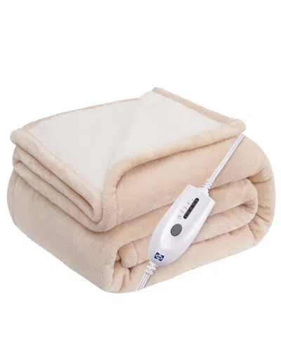 Sealy Heated Flannel And Sherpa Throw, 50" X 60" In Beige