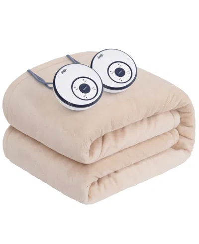 Sealy Heated Flannel Blanket, Queen In Beige
