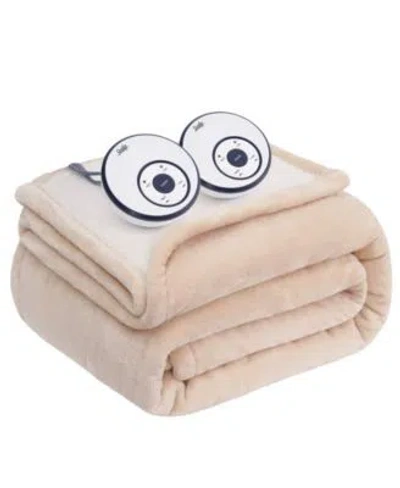Sealy Heated Flannel Sherpa Blanket In Sand