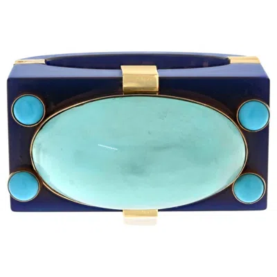 Pre-owned Seaman Schepps 14 Karat Yellow Gold Turquoise And Bakelite Cuff Bangle