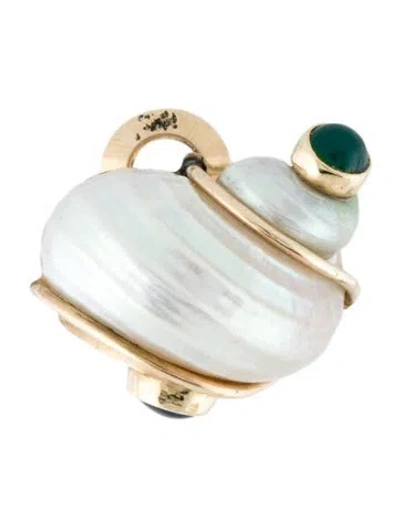 Pre-owned Seaman Schepps 14k Mother Of Pearl, Chalcedony & Sapphire Clip-on Earring In Multi